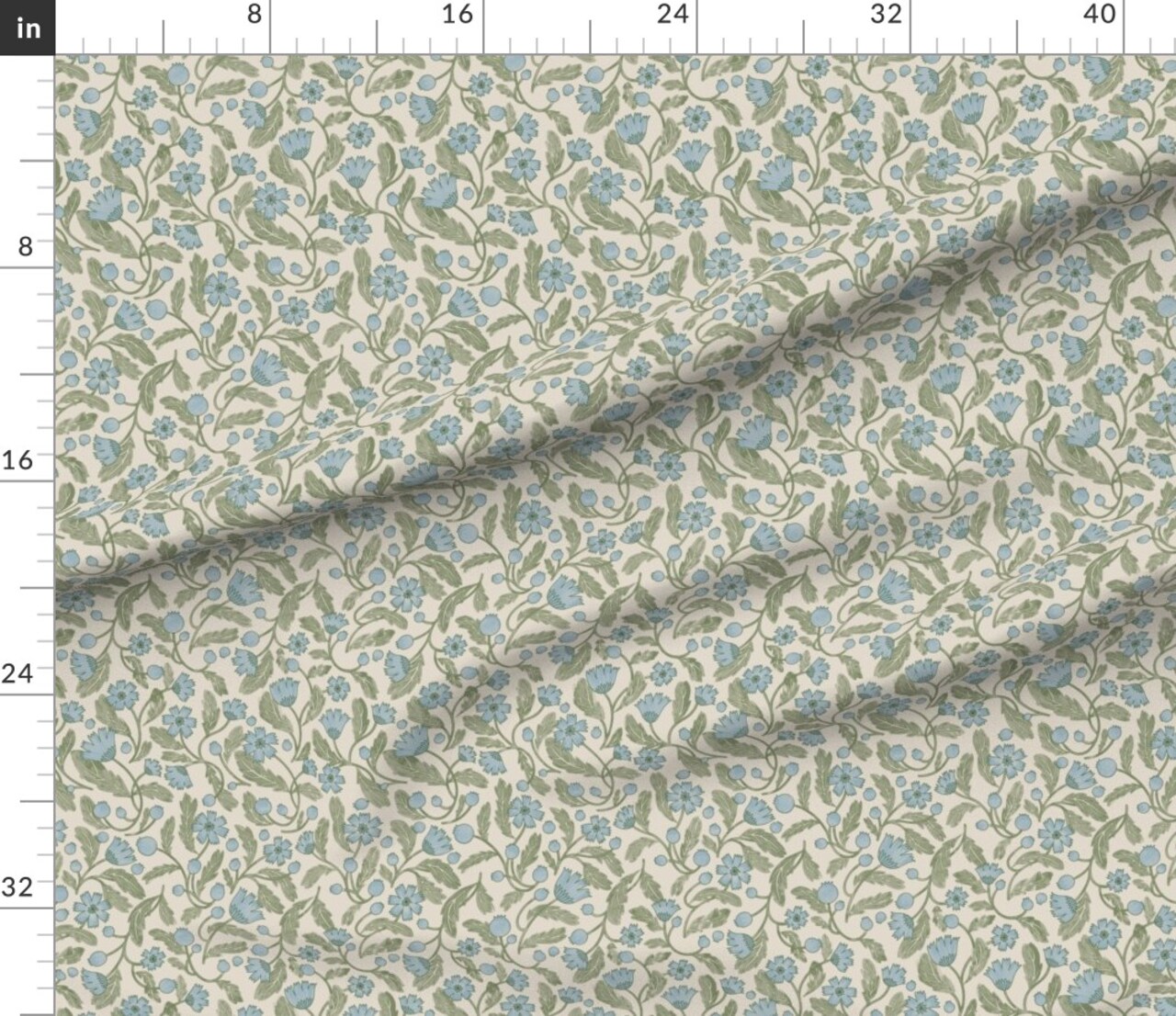 Romantic Historical Intertwining Vines Blue Flowers Small Vines Leaves Victorian Elegant Custom Printed Fabric by Spoonflower Various Fabrics by the Yard or Fat Quarter 16853244